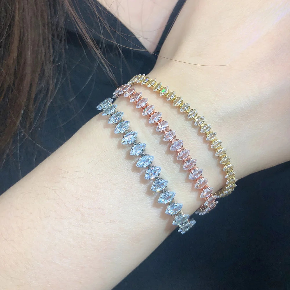 Pulseras Y Brazaletes Adjustable Women's Hand Chain Simple Horse Eye Shaped Zircon CZ Tennis Bracelet