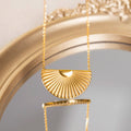 Dainty Textured Fan Shape Pendant 18k Gold Plated Stainless Steel Sunburst Semi-Circle Sunshine Pendant Necklace for Women