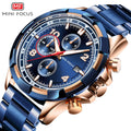 MINI FOCUS 0198 New Fashion Sport Chronograph Men Watches New Luxury Stainless Steel Strap Quartz Wristwatches Dropshipping