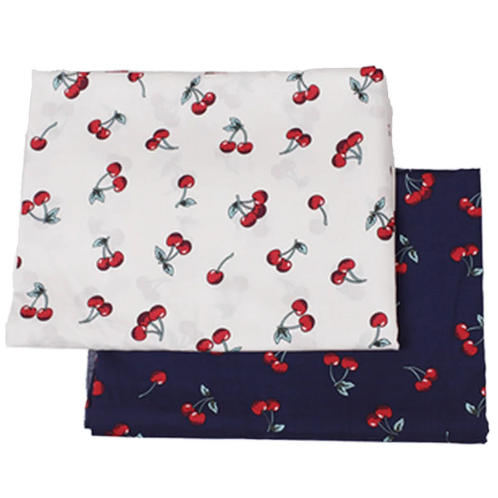 Small Cherry Fabric with White and Blue Background Fruit Printed 100% Eco-Friendly Polyester for Girls' Swimming