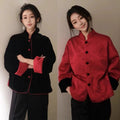 Chinese Style Coat Double-sided Stand Collar Velvet Jacquard Blouse Christmas New Year Engagement Red Improved Women's Tang Suit