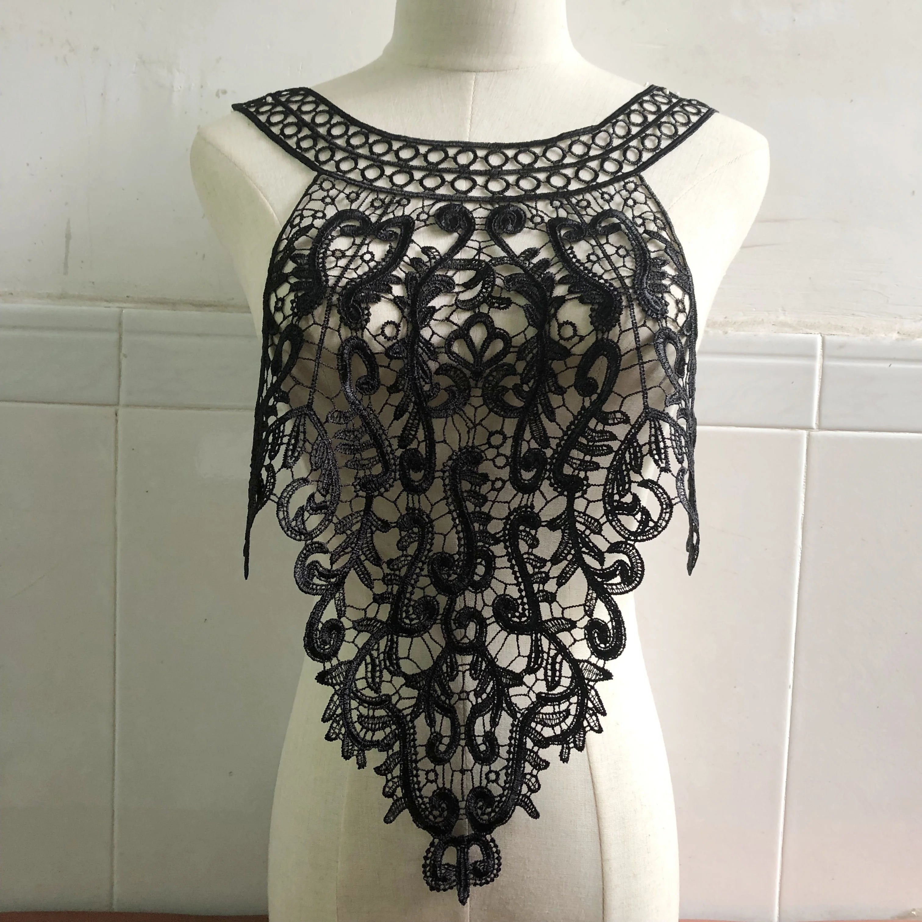 Multi Colors Bodice Hollow Out Floral Water-soluble Embroidery Lace Applique LT2727A