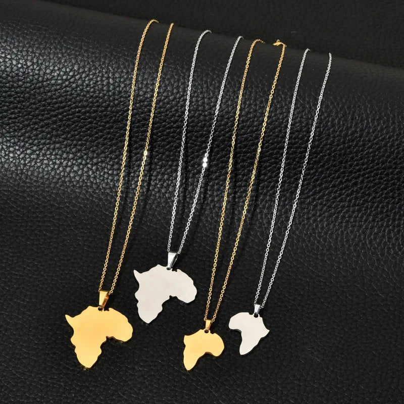 18K Real Gold Plated Stainless Steel Chain Necklace Classic Manufacturer's Africa Continent Map Pendant Necklace