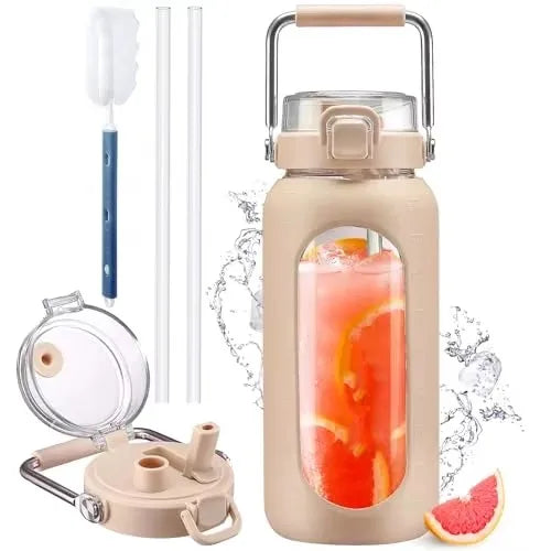 Wholesale Unbreakable Glass Water Bottles with Straw 18oz Sports Use Color Box Packaging
