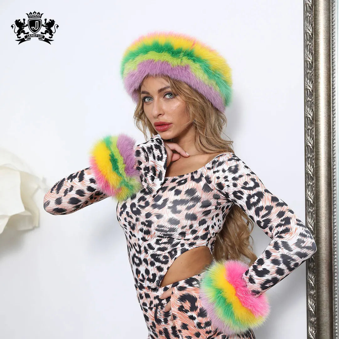 Fashion Girls Natural Fur Hair Band Hair Accessories Colorful Elastic Women Real Fox Fur Headband Hat