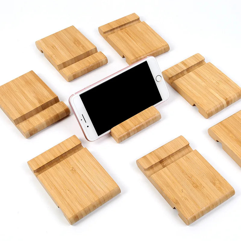 Wooden Mobile Phone Holder Cell Phone Stand for Desk Bamboo Wood Portable Desktop Smartphone Stand Universal Cell Phone Holder