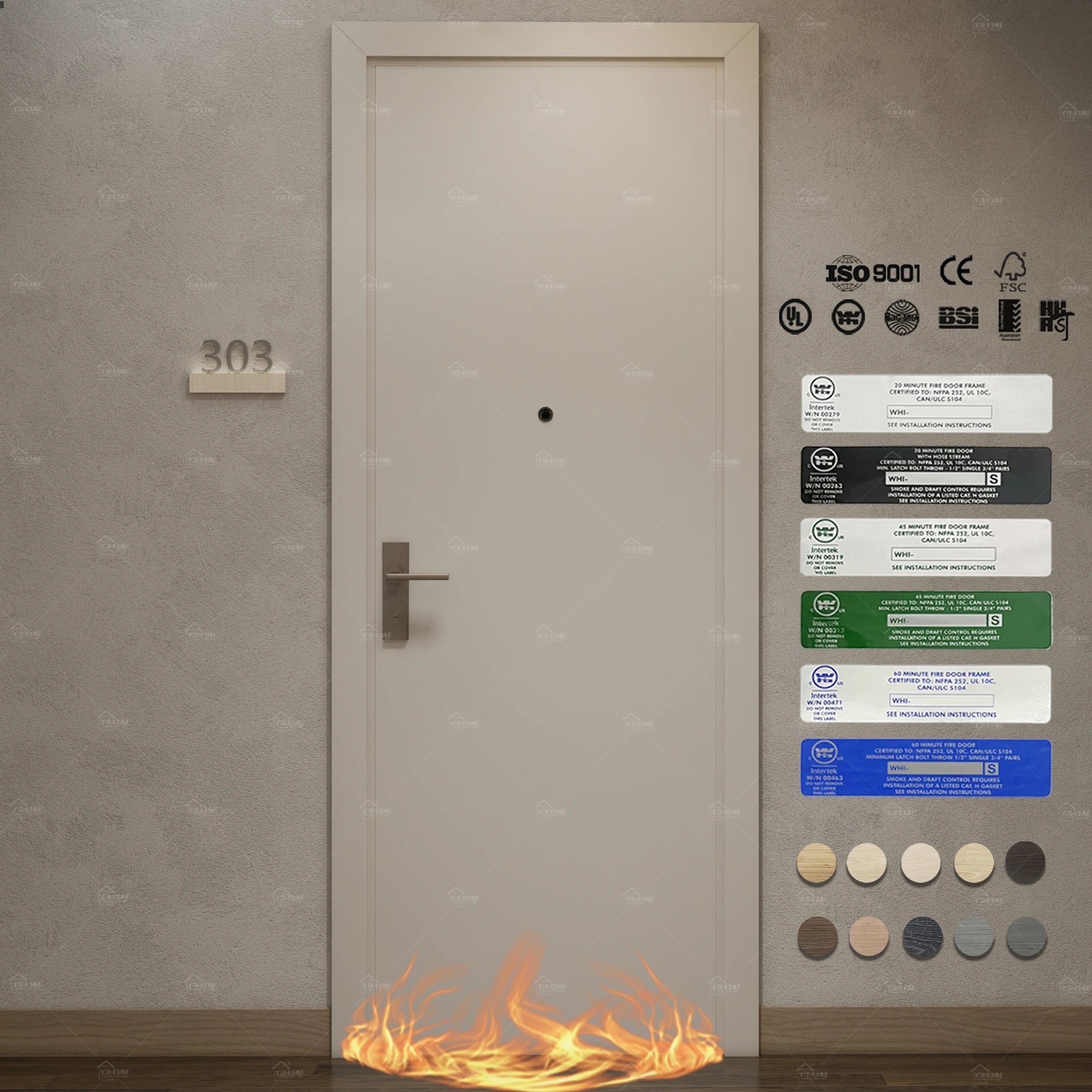 AS Standard Modern Simple Wooden Fireproof Doors 42 Db Soundproof Hotel Apartment Interior 90 Minutes Fire Rated Door