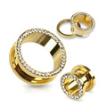Stainless Steel Single Crystal Flare Flesh Tunnel Ear Plugs Ear Stretcher Auricle of Pulley Screw Ear Stud Expander Jewelry