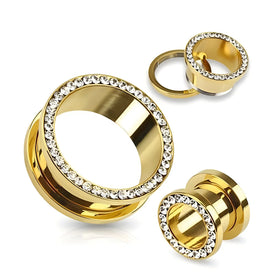 Stainless Steel Single Crystal Flare Flesh Tunnel Ear Plugs Ear Stretcher Auricle of Pulley Screw Ear Stud Expander Jewelry