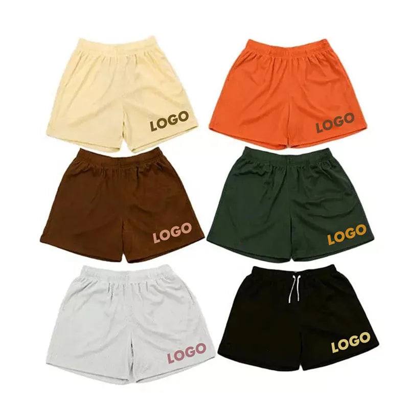 2023 New Solid Mid Men's 100% Polyester Worsted Waterproof Breathable Sport Mesh Shorts with Elastic Waist for Running Jogging