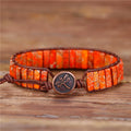 YueTong Orange Jasper Leather Wrap Bracelet Jewelry Natural Stone Tube Bead Cuff Bracelet Unique Bohemian Bracelets Wholesale
