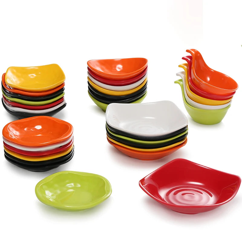 Vintage Colorful Melamine Bulk Sauce Dish Plate Sushi Dipping Dish Plastic Saucer for Business Gifts