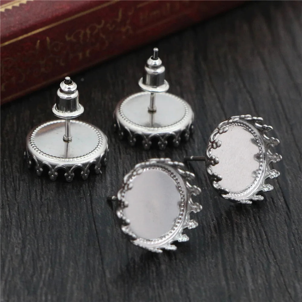 20pcs 12mm No Fade Stainless Steel Earring Studs Blank BaseFit 12mm Glass Cabochons DIY Earrings Bezel Trays Jewelry Making