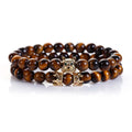 Tiger Eye Beaded Wolf Zircon Crown Natural Stone Bracelet 2pcs ST183