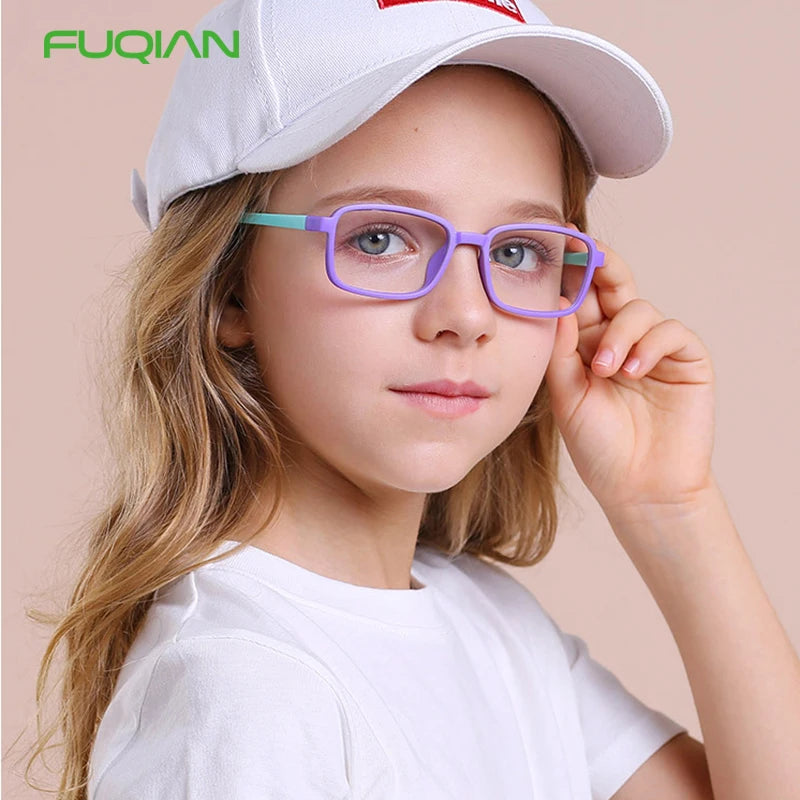 New Unisex Square Anti Blue Light Computer Sunglasses Black Red Pink Purple Gray with Silica Gel Glasses Frame for Boys Girls