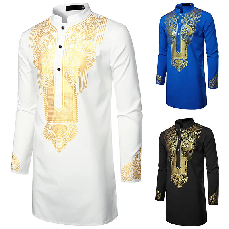 African Style Long-sleeved T-shirt Abaya Thobe De Qualite Homme Muslim Islamic Clothing Thobe Men Muslim