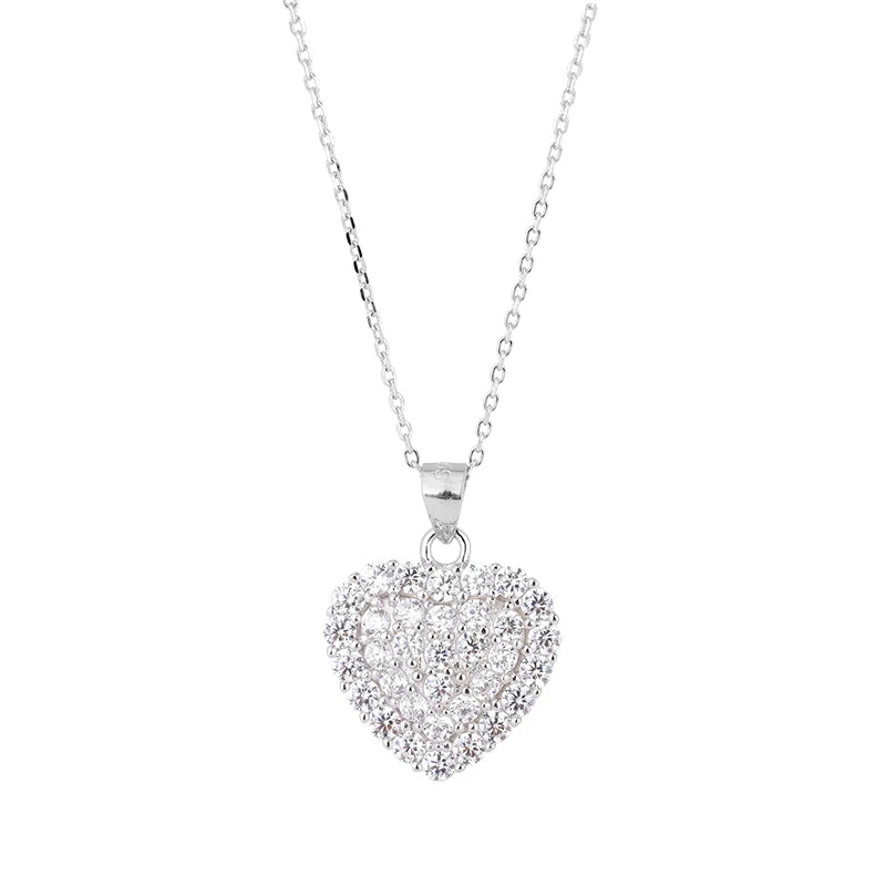 Hot Sale 925 Sterling Silver Heart Shaped Full Diamond Pendant Inlaid with 5A Cubic Zirconia Ladies Necklace Jewelry