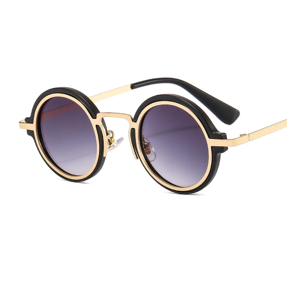 round Frame Punk Style Sunglasses Mixed Metal PC Glasses with Pink Frame Fashionable Hip Hop Street Style for Men Women Net Red
