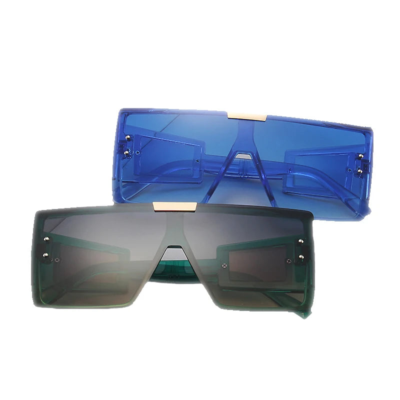 Women White Silver Mirror Rivet Sun Glasses 2019 Luxury Men Eyewear Female Vintage Wide Leg One-Piece Large Frame Sunglasses