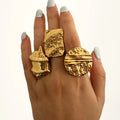 Maiou New Vintage Waterproof Stainless Steel 18K Gold Plated Designer Punk Chunky Openings Ring for Women Fashion Jewelry