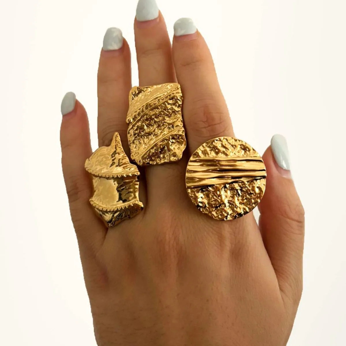 Maiou New Vintage Waterproof Stainless Steel 18K Gold Plated Designer Punk Chunky Openings Ring for Women Fashion Jewelry