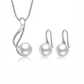 Wedding Bridal Jewelry Set 925 Sterling Silver Rhodium Plated Pearl Necklace and Earrings Set for Women