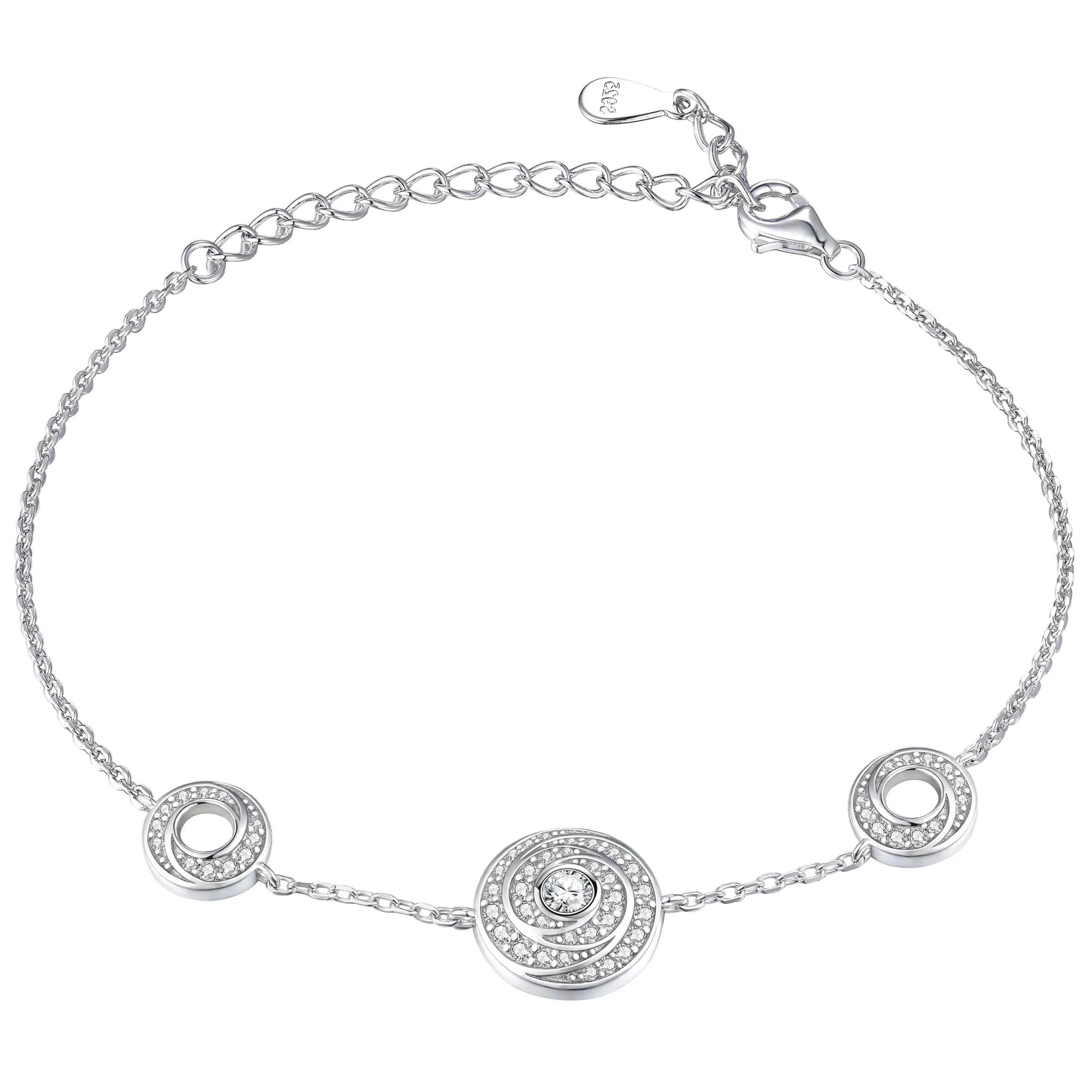 Fashion Minimalist Design Gemstone Bracelet 925 Sterling Silver Double Round Bracelets