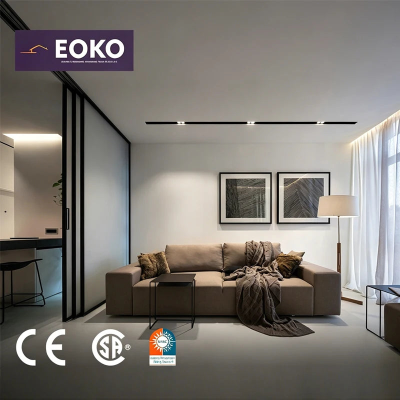 EOKO Tempered Glass Hotel Aluminium Kitchen Villa Triple Action Narrow Side Sliding Door
