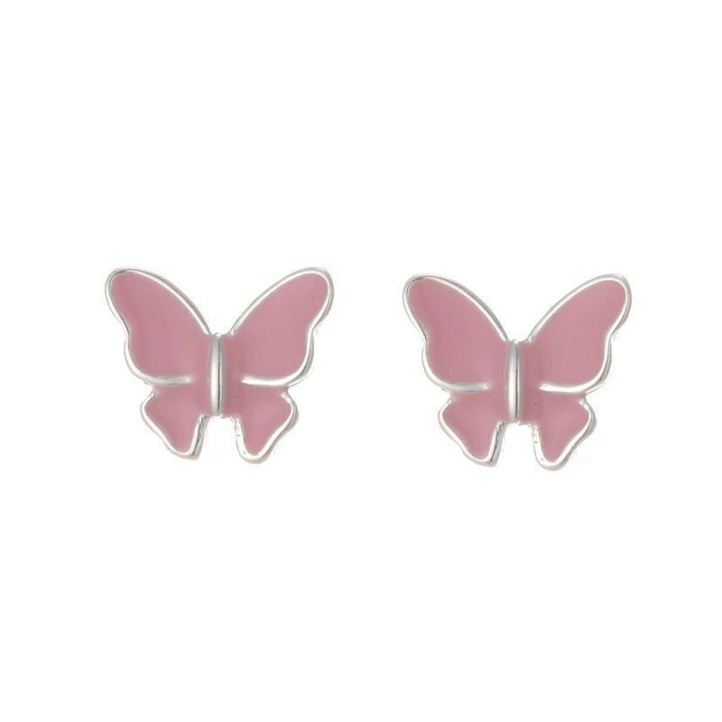 REETI 925 Sterling Silver Pink Butterfly Stud Earrings for Women Trendy Fashion Jewelry for Wedding Gift Lady's Personality