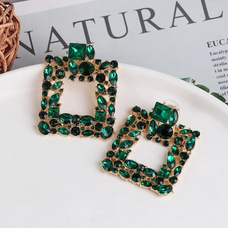 Fashion Design Multicolor Wholesale Big Rhinestone Crystal Earrings Women square Dangle Earrings for Bride