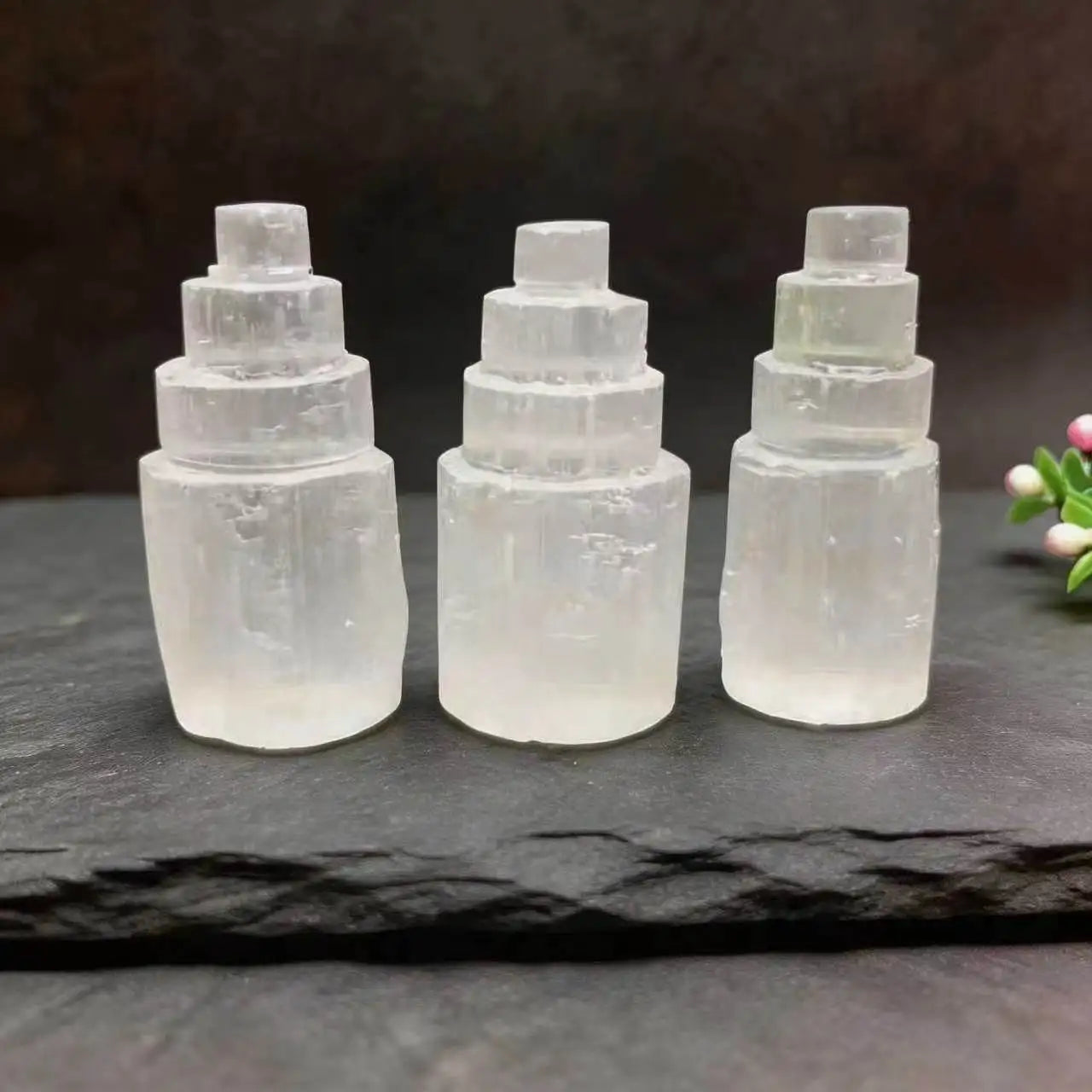Wholesale Natural High-quality Carved White clear Satin Spar Crystal Round Selenite Tower for Decoration