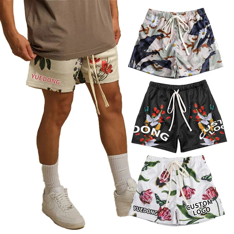 Graphic Sweat Gym Mesh Fashion Sublimation Mens Shorts Print All Summer Double Layer Gym Mesh Unisex Basketball Custom Men Woven
