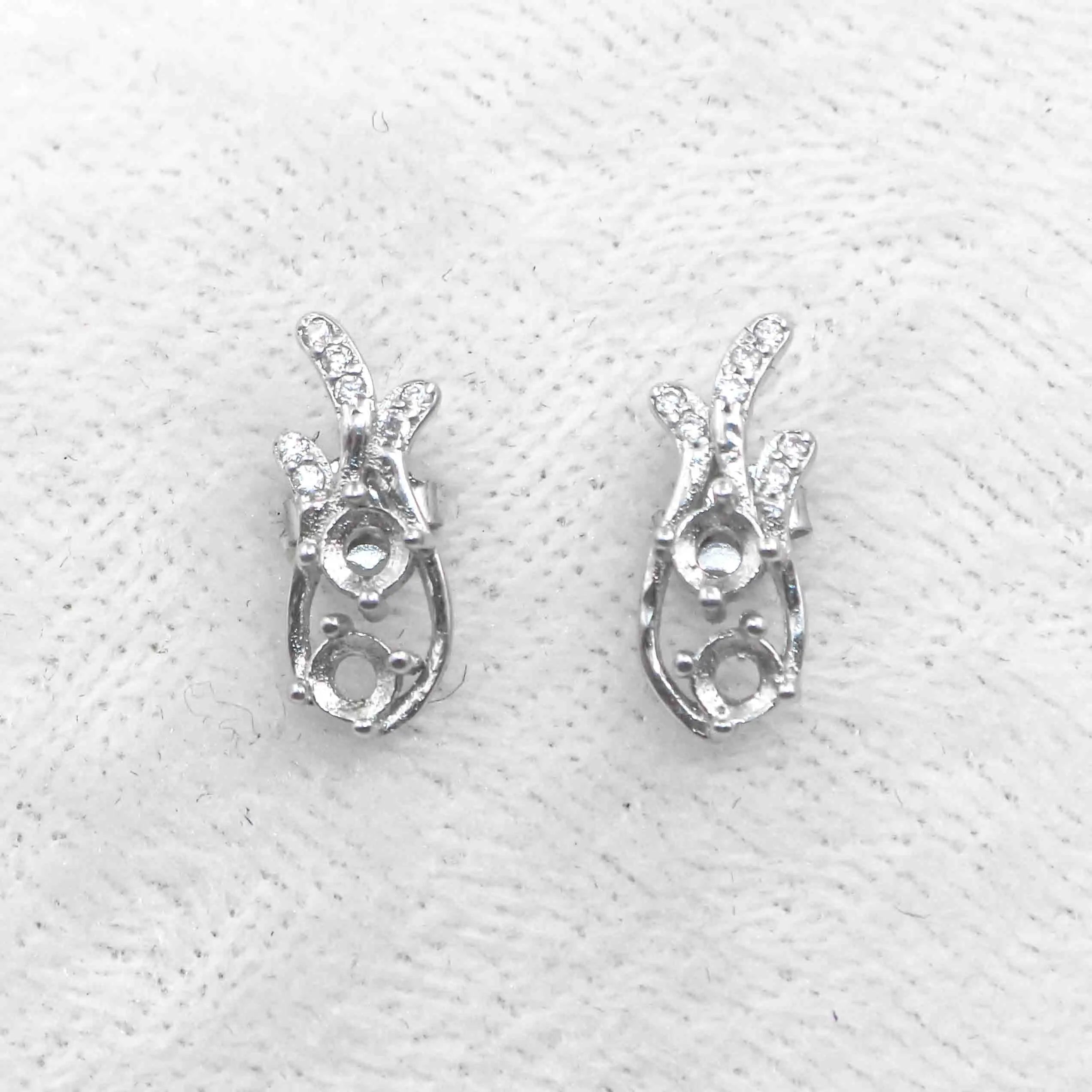 Sterling Silver 3*3mm Semi Mount Stud Earrings Empty Frame Support Blank Setting S925 Base Without Center Stone for DIY Inlay