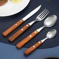 Modern Eco Friendly Stainless Steel 304 Mirror Polish Wood Handle Cutlery Set Premium Flatware for Camping Wholesale