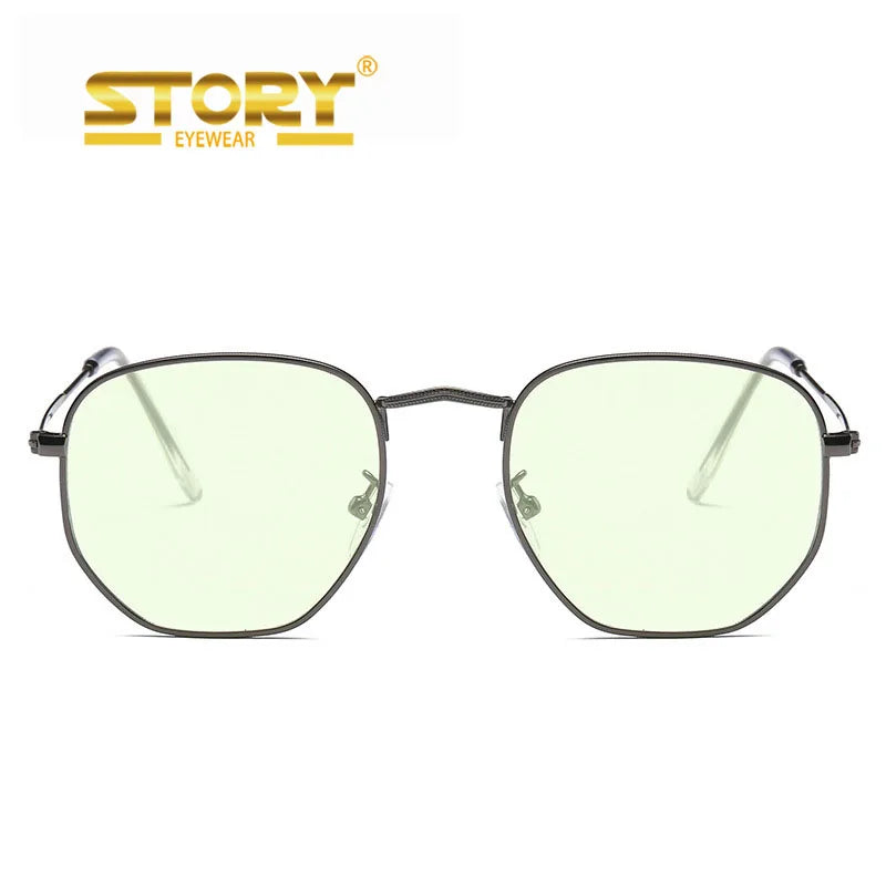 STORY XD3548 2025 Women Men Mirrored Ray Band Polarized Custom Glasses Retro Square Metal Polygon Blue Light Blocking Glasses
