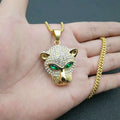 2022 New Hip-hop Stainless Steel With Green Diamond Eyes Leopard Head Pendant Popular logo Jewelry Necklace for Men and Women