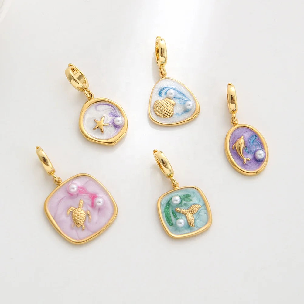 18K Gold-Plated Copper Turtle Pendant DIY Jewelry Cute Colorful Enamel Clip Charms for Bracelets Gifts Parties Weddings
