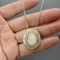 Shiny Zircon Crystal Sea Shell Medal Pendant Luxury Religious Virgin Mary Necklace for Women Prayer Memorial Jewelry Wholesale