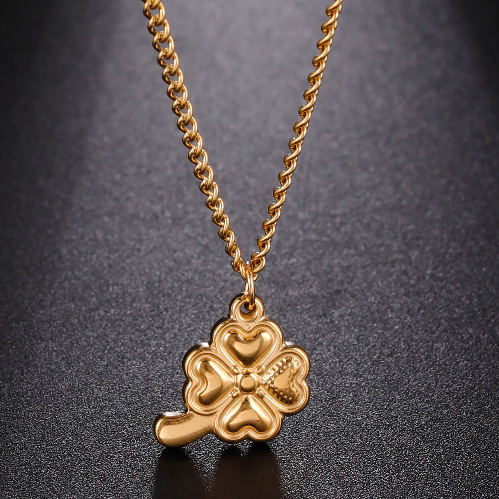 Myshape Lucky Four Leaf Clover Necklace Women Stainless Steel Gold Color Thick Chain Kpop Jewelry Christmas Gift for Family New
