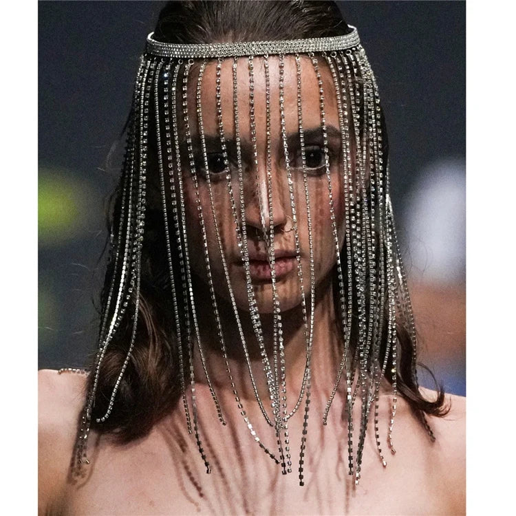 N-121 Women Micro Pave Crystal Diamond Wedding Long Tassel Hair Accessories Forehead Jewelry