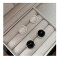 925 Sterling Silver Geometric Black White Agate Round Shape Female Stud Earrings for Women  Gifts