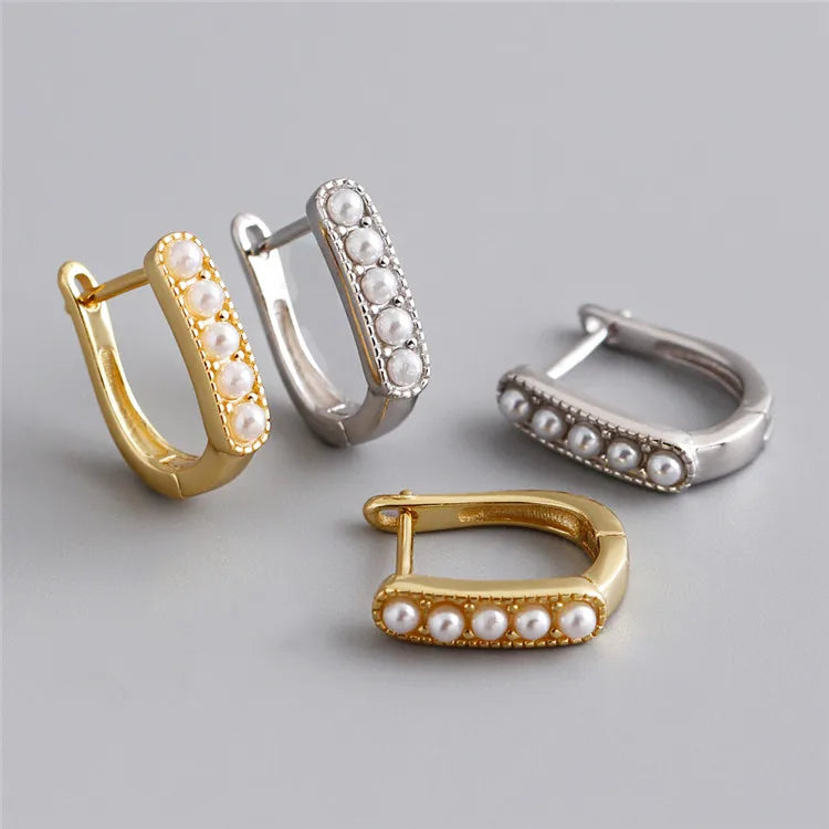 SP Wholesale Geometric Square Hoop Earrings Jewelry S925 Silver Pearl Hoop Earrings for Women