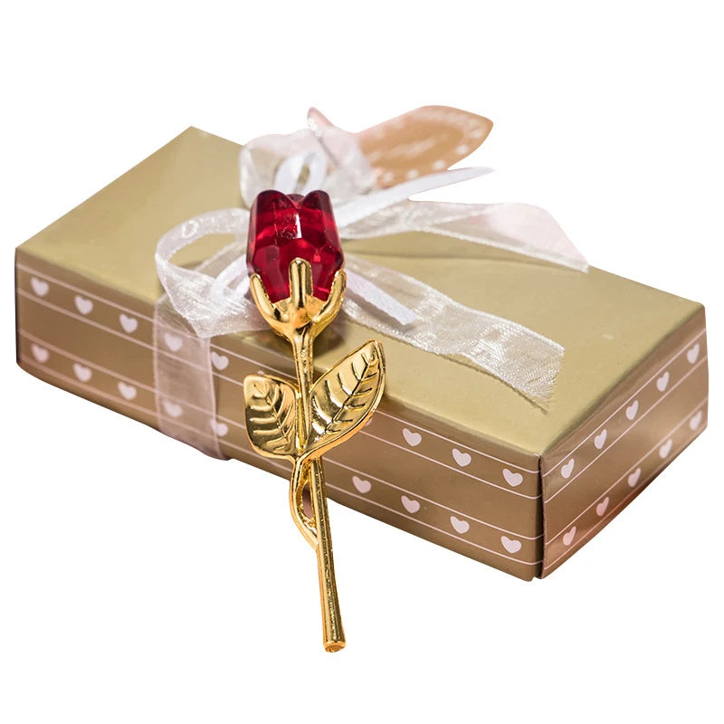 Selling Valentine's Day Wedding Gift Crystal Crafts Crystal Rose Silver Stem Red Rose Crystal Roses with Stem