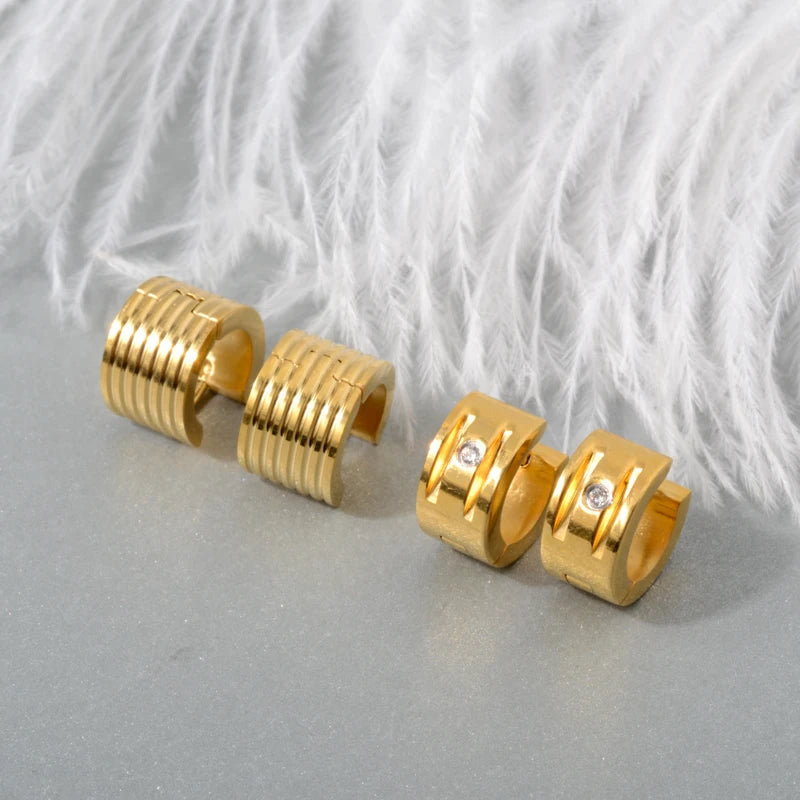 Fashionable Personalized Line Round Broad Earrings Gold Color Round Japanese and Korean Earrings Wholesale