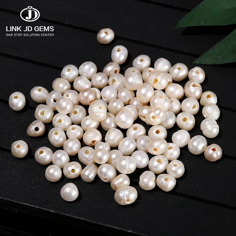 JD 8-9mm Natural Pearls Beads Large Hole Freshwater Pearls White Near Round Loose Pearl Beads for Jewelry Making