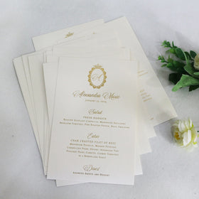 Modern Rectangle Ivory and Gold Foil Handmade Paper Invitation Restaurant Menu Cards for Wedding