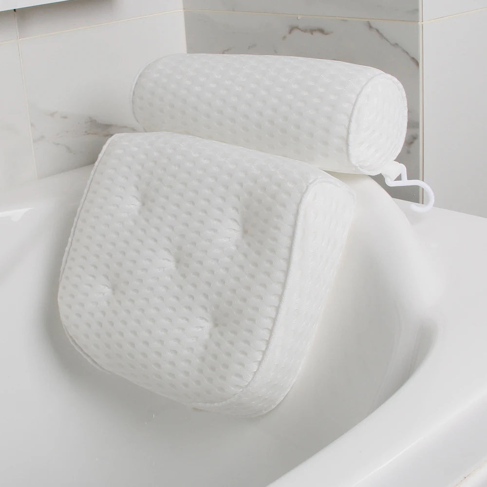 Luxury 3D Mesh Fabric Bath Spa Headrest Pillow for Bathtub Knitted 6 Suction Cups Included