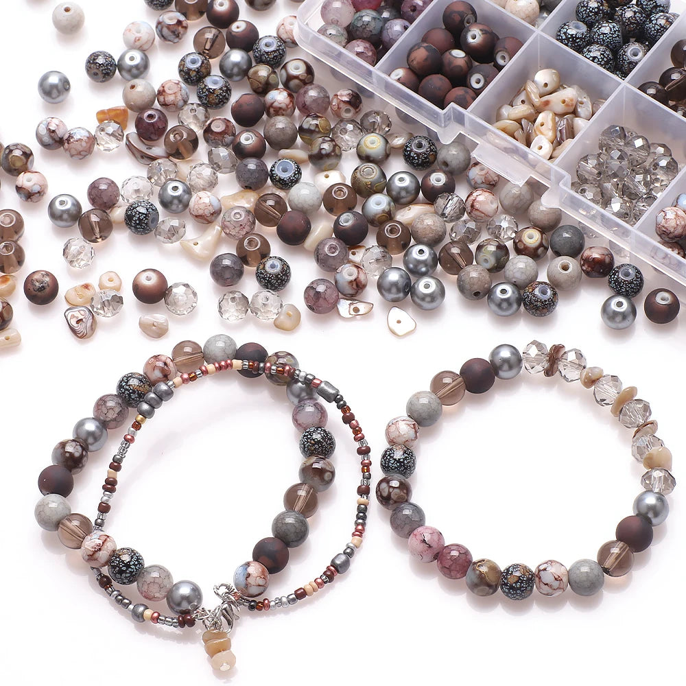 Zhubi Smoky Gray Mix Crystal Beads Kit DIY Jewelry Necklace Earring Charms 8MM Loose Round Glass Beads for Bracelet Making