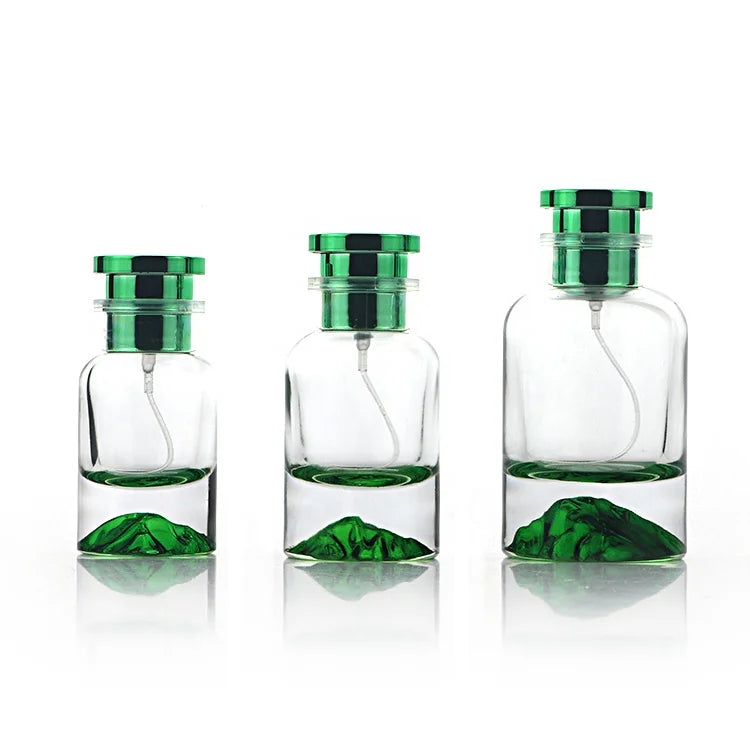 MUB Wholesale Empty 30ml 50ml 100ml Colorful Volcano Bottom Crimp Neck Sprayer Perfume Glass Bottle