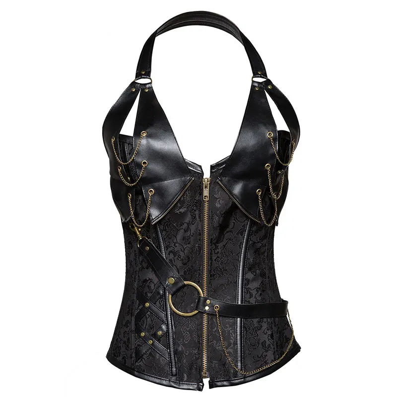 Fashion Womens Steel Boned Retro Goth Steampunk Corset Korset Overbust Waist Trainer Bustier
